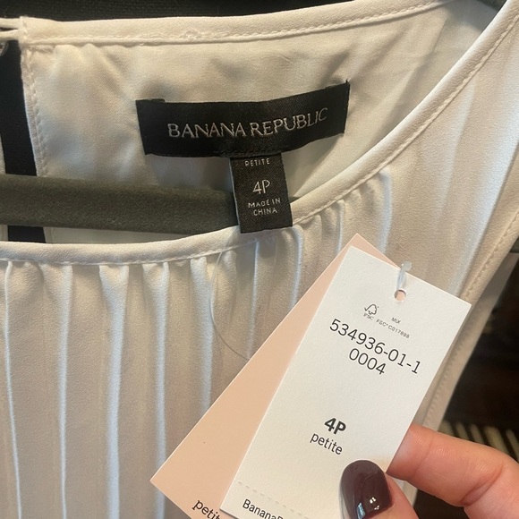 NWT Banana Republic White Pleated Waist Tie Sleeveless trapeze Dress 4P $120 - Picture 3 of 8